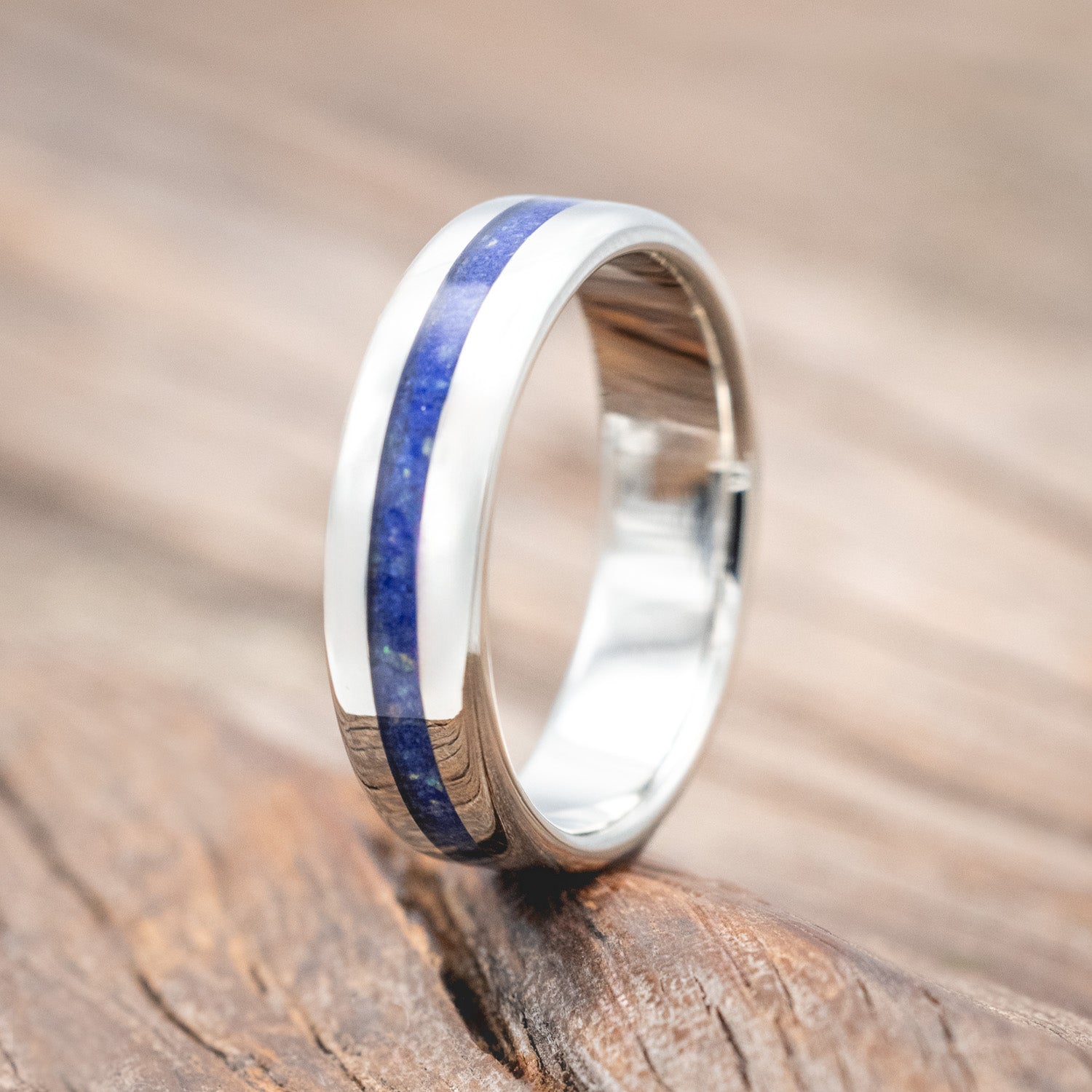 "NIRVANA" - WEDDING BAND WITH MIXED LAPIS LAZULI AND FIRE & ICE OPAL INLAY-Staghead Designs