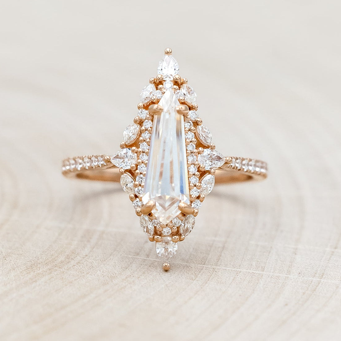 "North Star" - moissanite women's engagement ring with a diamond halo and accents