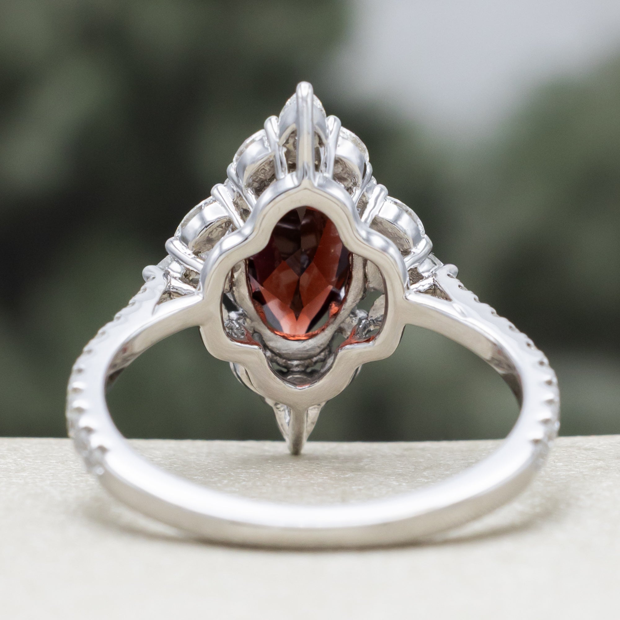"North Star" - Marquise Cut Garnet Engagement Ring With Diamond Halo & Accents-Staghead Designs