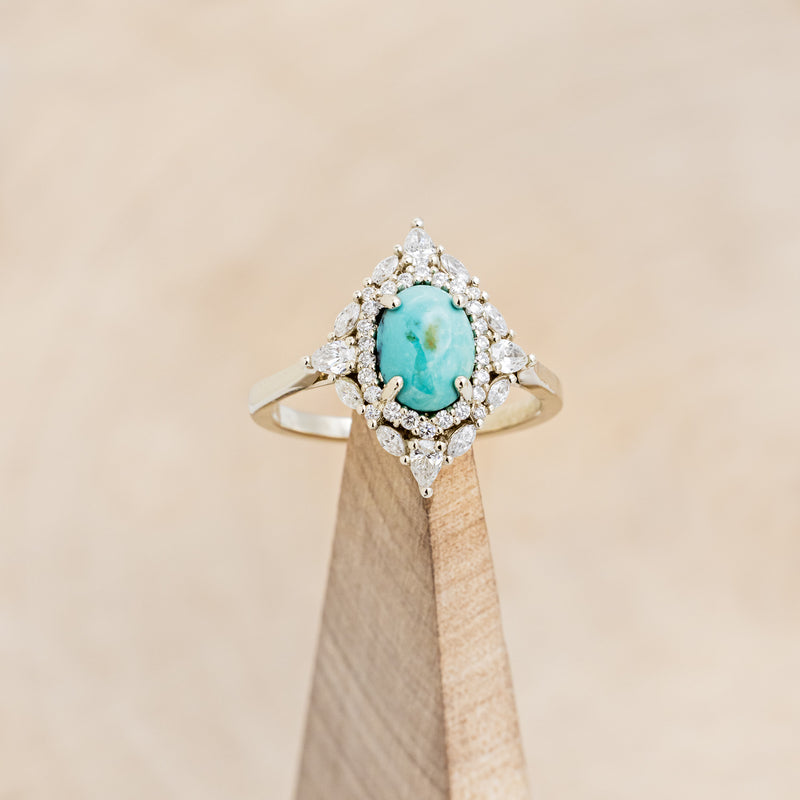 "NORTH STAR" - OVAL TURQUOISE CABOCHON ENGAGEMENT RING WITH DIAMOND HALO