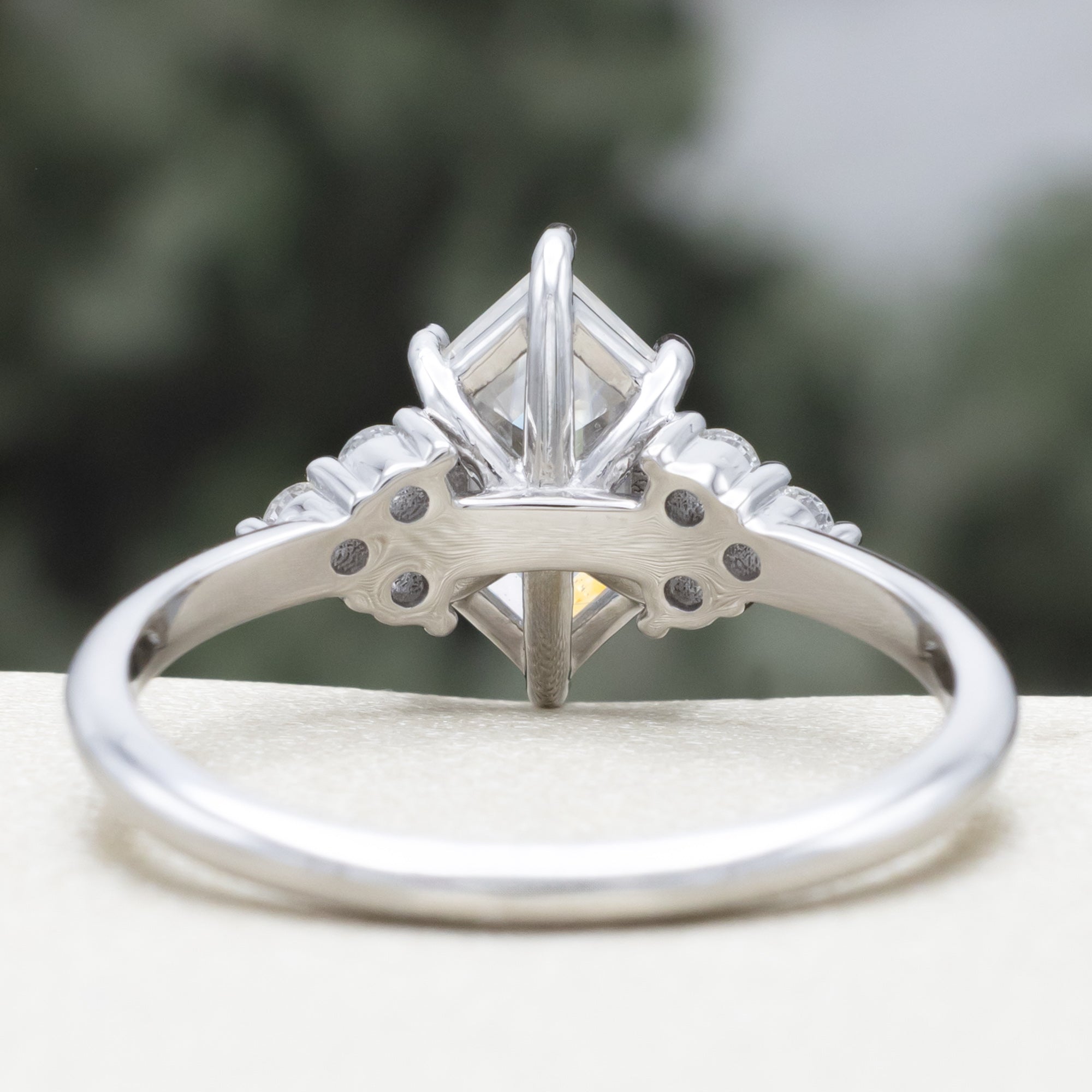 "OCTAVIA" - ELONGATED HEXAGON CUT ENGAGEMENT RING WITH DIAMOND ACCENTS-Staghead Designs