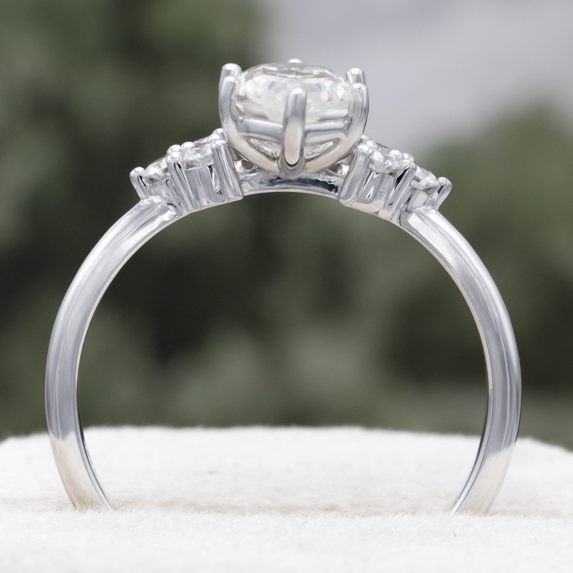 "OCTAVIA" - ELONGATED HEXAGON CUT ENGAGEMENT RING WITH DIAMOND ACCENTS-Staghead Designs