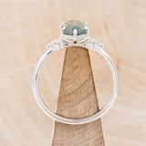 "OCTAVIA" - BRIDAL SUITE - ELONGATED HEXAGON MOSS AGATE ENGAGEMENT RING WITH DIAMOND ACCENTS & TRACERS-39