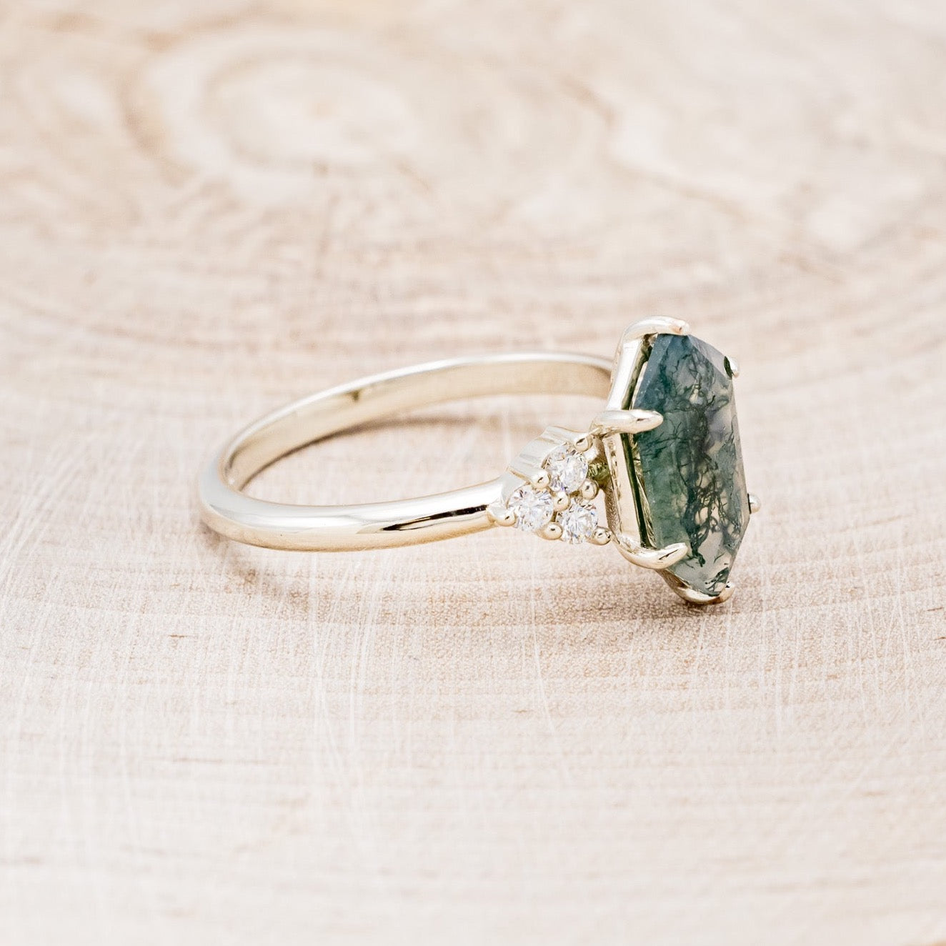 MATCHING SET OF "OCTAVIA" MOSS AGATE ENGAGEMENT RINGS-3