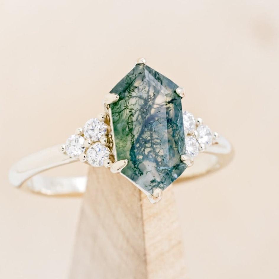 MATCHING SET OF "OCTAVIA" MOSS AGATE ENGAGEMENT RINGS-2