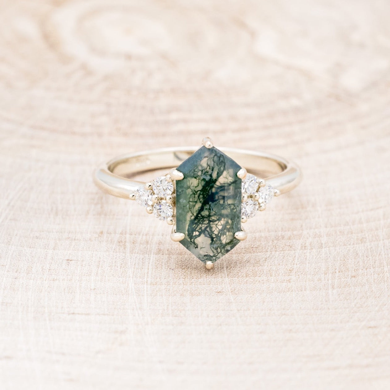 MATCHING SET OF "OCTAVIA" MOSS AGATE ENGAGEMENT RINGS-5