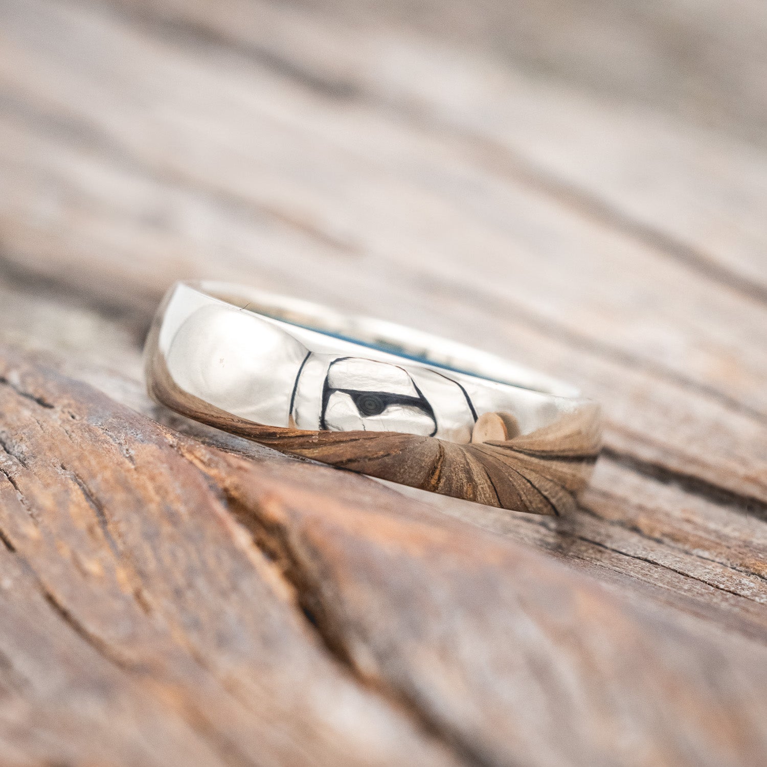 OFFSET TURQUOISE LINED WEDDING BAND-Staghead Designs