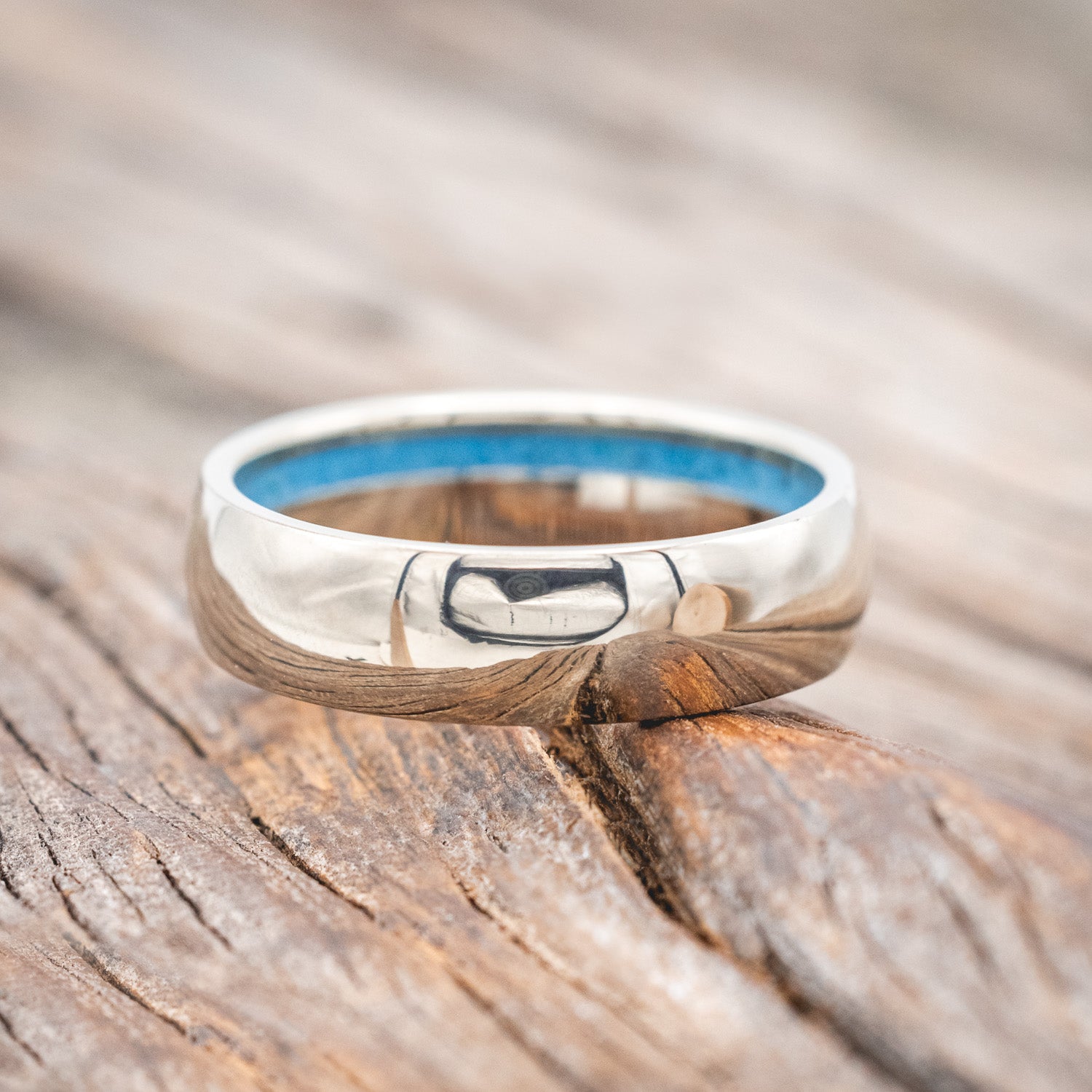 OFFSET TURQUOISE LINED WEDDING BAND-Staghead Designs