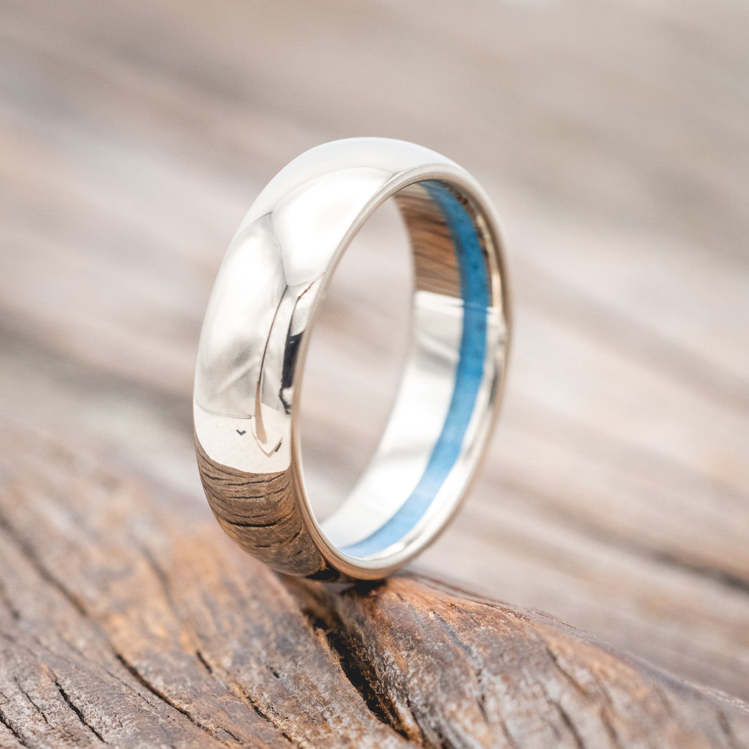 OFFSET TURQUOISE LINED WEDDING BAND-Staghead Designs