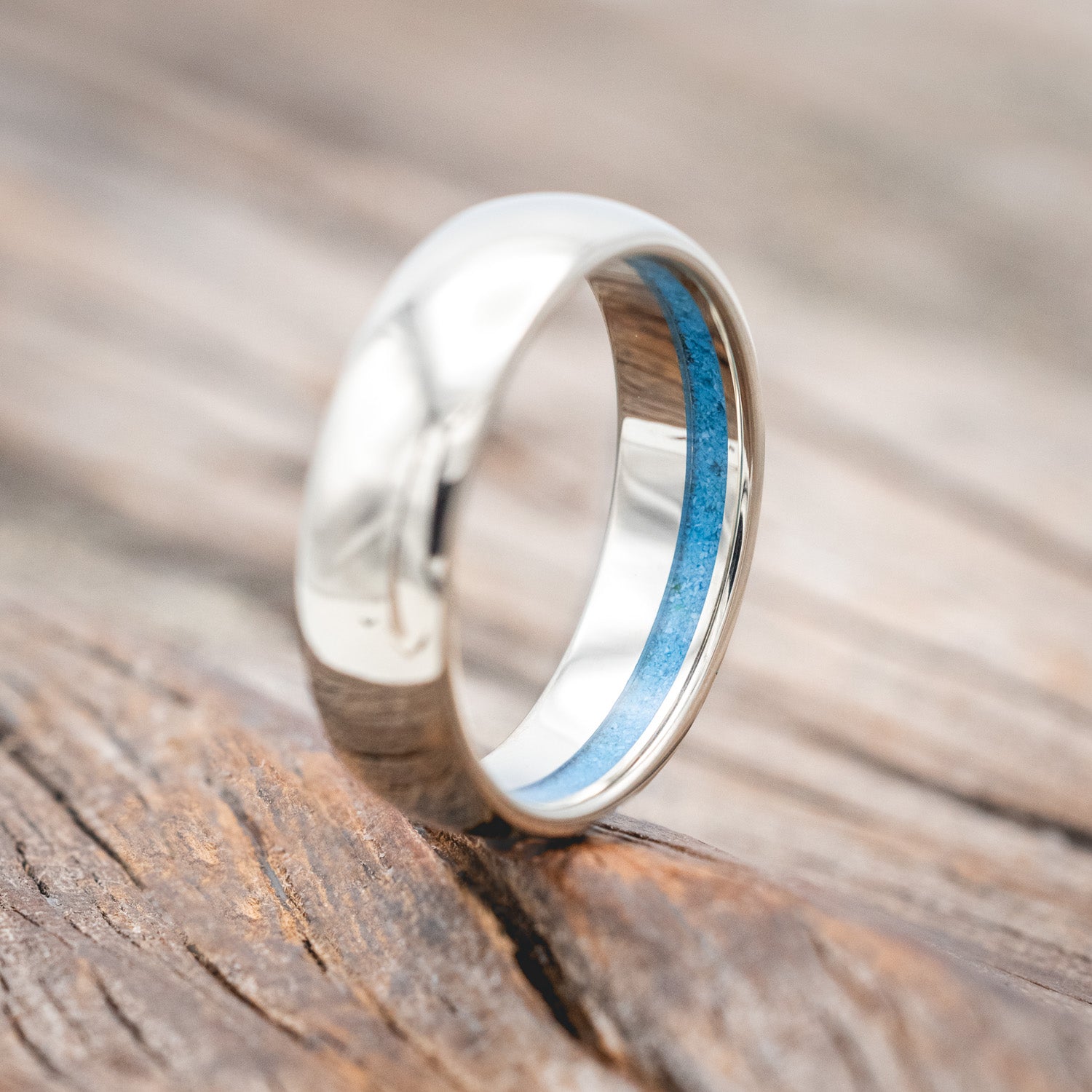OFFSET TURQUOISE LINED WEDDING BAND-Staghead Designs