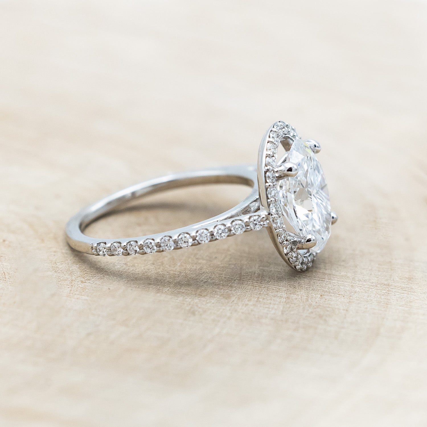 "EREN" - OVAL CUT MOISSANITE ENGAGEMENT RING WITH DIAMOND HALO & ACCENTS-Staghead Designs
