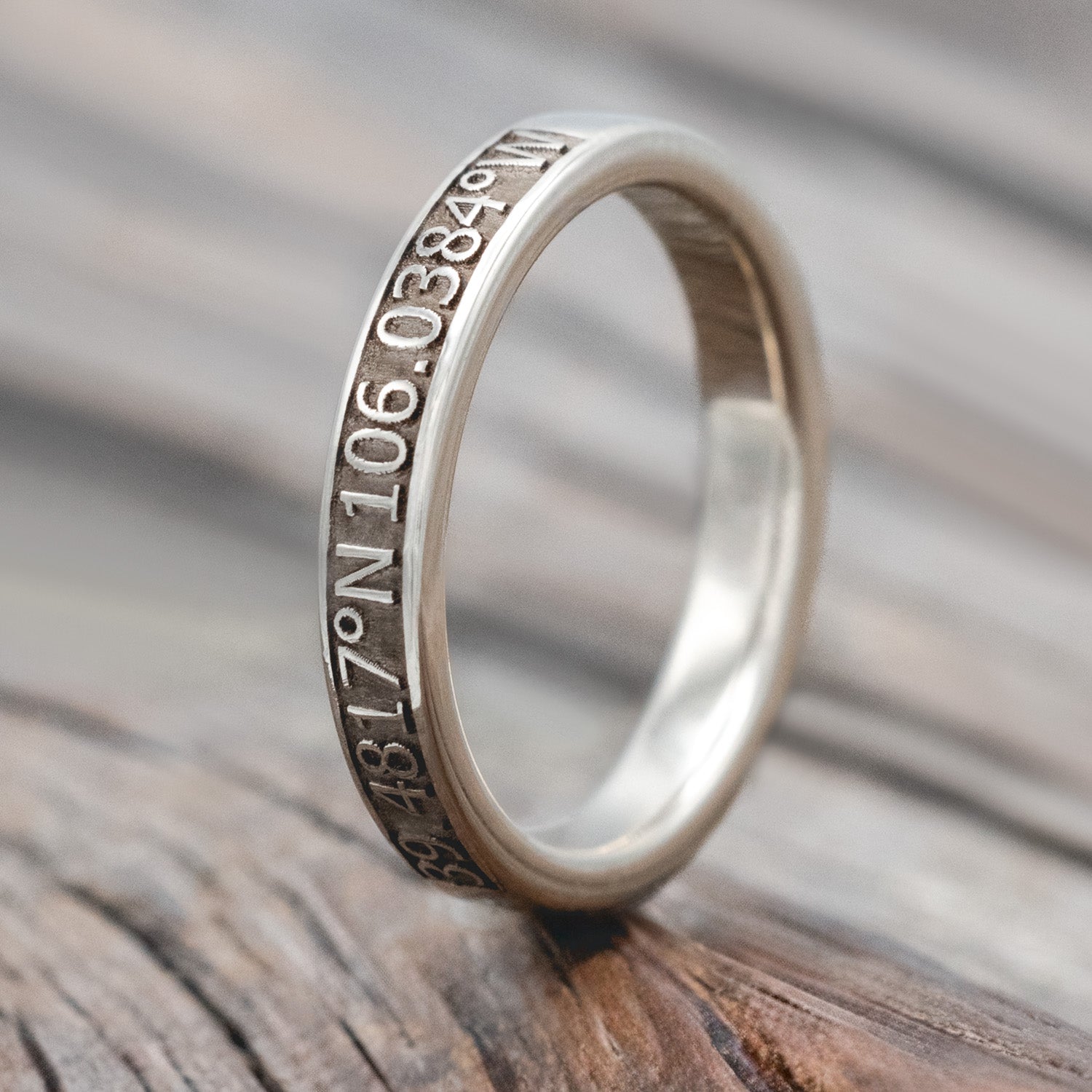 "PATH FINDER" - CUSTOM EMBOSSED COORDINATES STACKING BAND-Staghead Designs