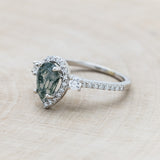 "KB" - PEAR MOSS AGATE ENGAGEMENT RING WITH DIAMOND HALO & ACCENTS-Staghead Designs