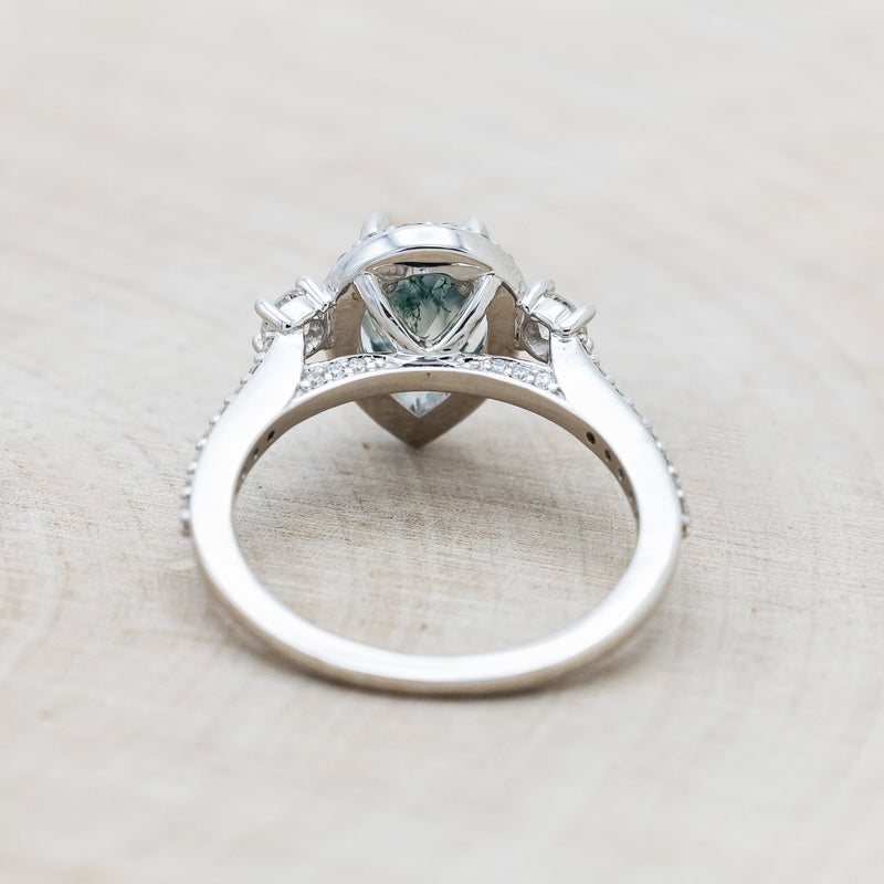 "KB" - PEAR MOSS AGATE ENGAGEMENT RING WITH DIAMOND HALO & ACCENTS-Staghead Designs