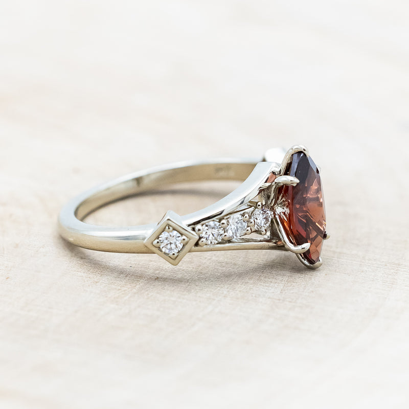 "PERSEPHONE" - BRIDAL SUITE - MARQUISE-CUT MOZAMBIQUE GARNET ENGAGEMENT RING WITH DIAMOND ACCENTS & TWO DIAMOND TRACERS-Staghead Designs