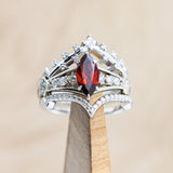 "PERSEPHONE" - BRIDAL SUITE - MARQUISE-CUT MOZAMBIQUE GARNET ENGAGEMENT RING WITH DIAMOND ACCENTS & TWO DIAMOND TRACERS-Staghead Designs