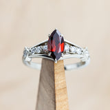 "PERSEPHONE" - BRIDAL SUITE - MARQUISE-CUT MOZAMBIQUE GARNET ENGAGEMENT RING WITH DIAMOND ACCENTS & TWO DIAMOND TRACERS-Staghead Designs