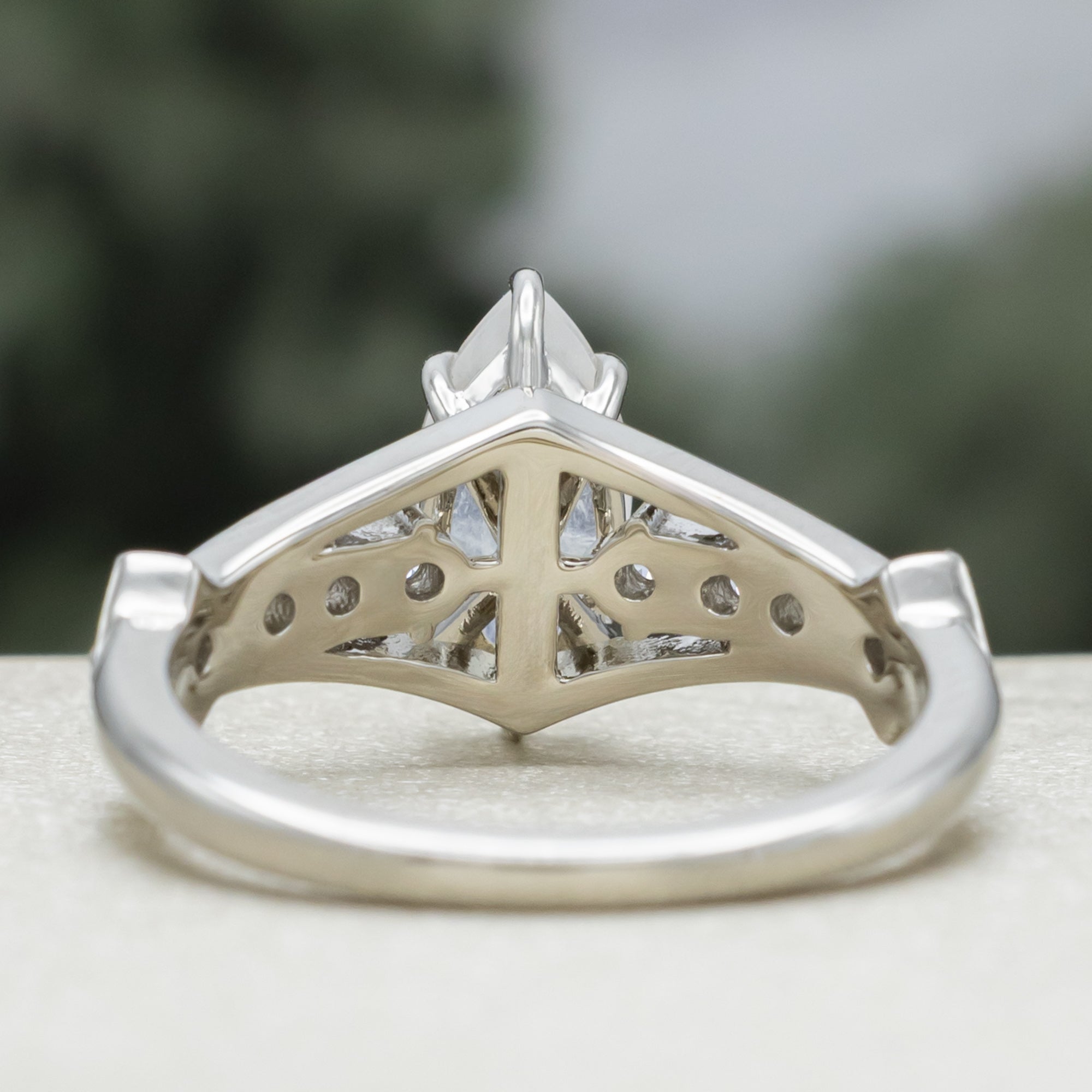 "Persephone" - Marquise Cut Moonstone Engagement Ring With Diamond Accents-Staghead Designs