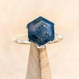 "WRENLEY" - PETAL PRONGS SOLITAIRE HEXAGON MOSS AGATE ENGAGEMENT RING