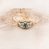 "LUCY IN THE SKY" PETITE - ROUND MOSS AGATE ENGAGEMENT RING WITH DIAMOND HALO & MOTHER OF PEARL INLAYS-4