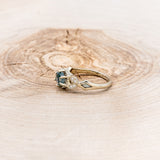 "LUCY IN THE SKY" PETITE - ROUND MOSS AGATE ENGAGEMENT RING WITH DIAMOND HALO & MOTHER OF PEARL INLAYS-3