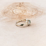 "LUCY IN THE SKY" PETITE - ROUND MOSS AGATE ENGAGEMENT RING WITH DIAMOND HALO, MOSS INLAYS & GINKGO LEAVES ACCENTS-2