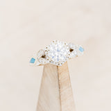 "LUCY IN THE SKY" PETITE - ROUND CUT MOISSANITE ENGAGEMENT RING WITH DIAMOND ACCENTS & TURQUOISE INLAYS-13