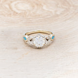 "LUCY IN THE SKY" PETITE - ROUND CUT MOISSANITE ENGAGEMENT RING WITH DIAMOND ACCENTS & TURQUOISE INLAYS-15