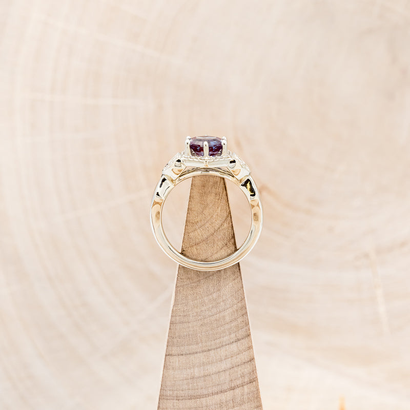 "LUCY IN THE SKY" PETITE - HEXAGON CUT LAB-GROWN ALEXANDRITE ENGAGEMENT RING WITH DIAMOND ACCENTS & COSMIC ACRYLIC INLAYS