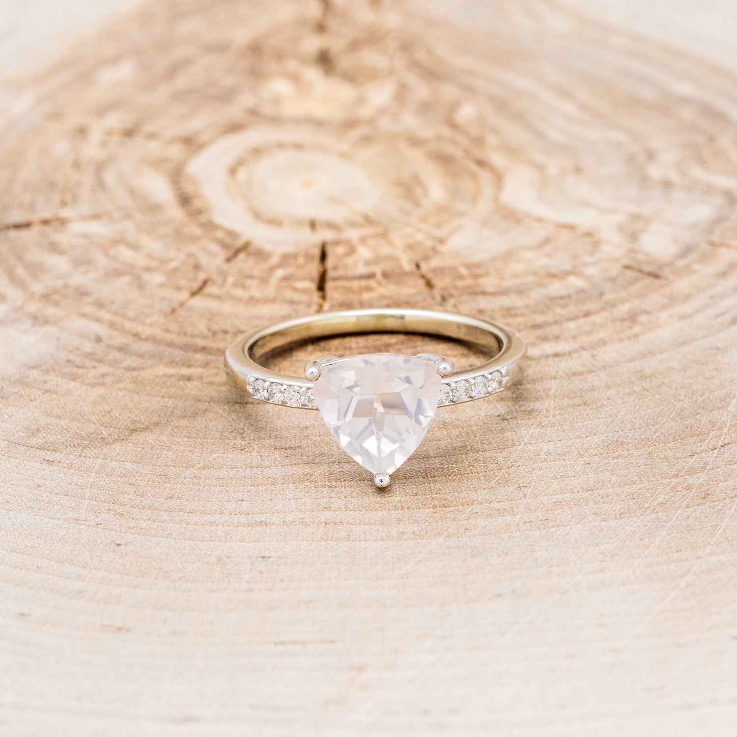 "PIPER" - TRILLION CUT ROSE QUARTZ ENGAGEMENT RING WITH DIAMOND ACCENTS-12