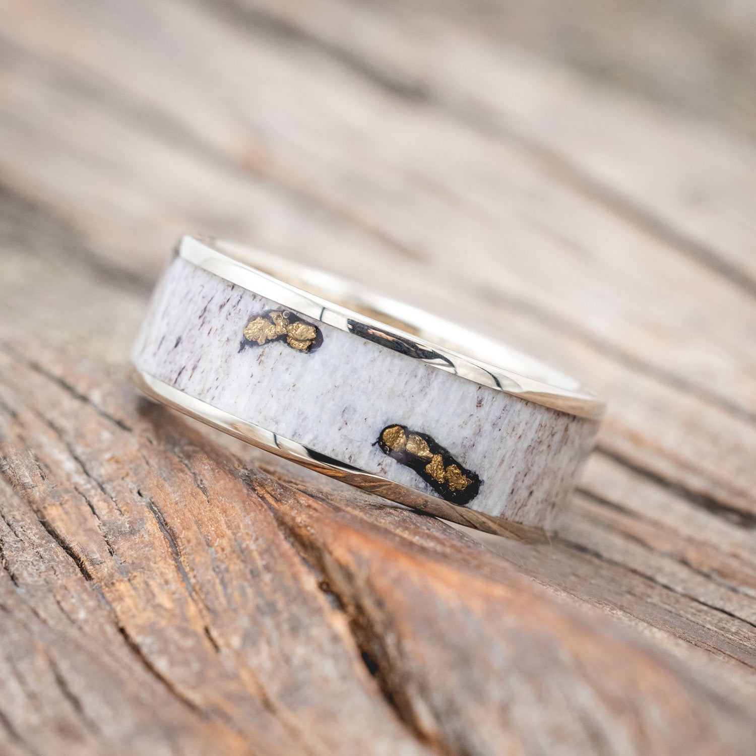 "RAINIER" - ANTLER & GOLD NUGGETS WEDDING BAND-Staghead Designs