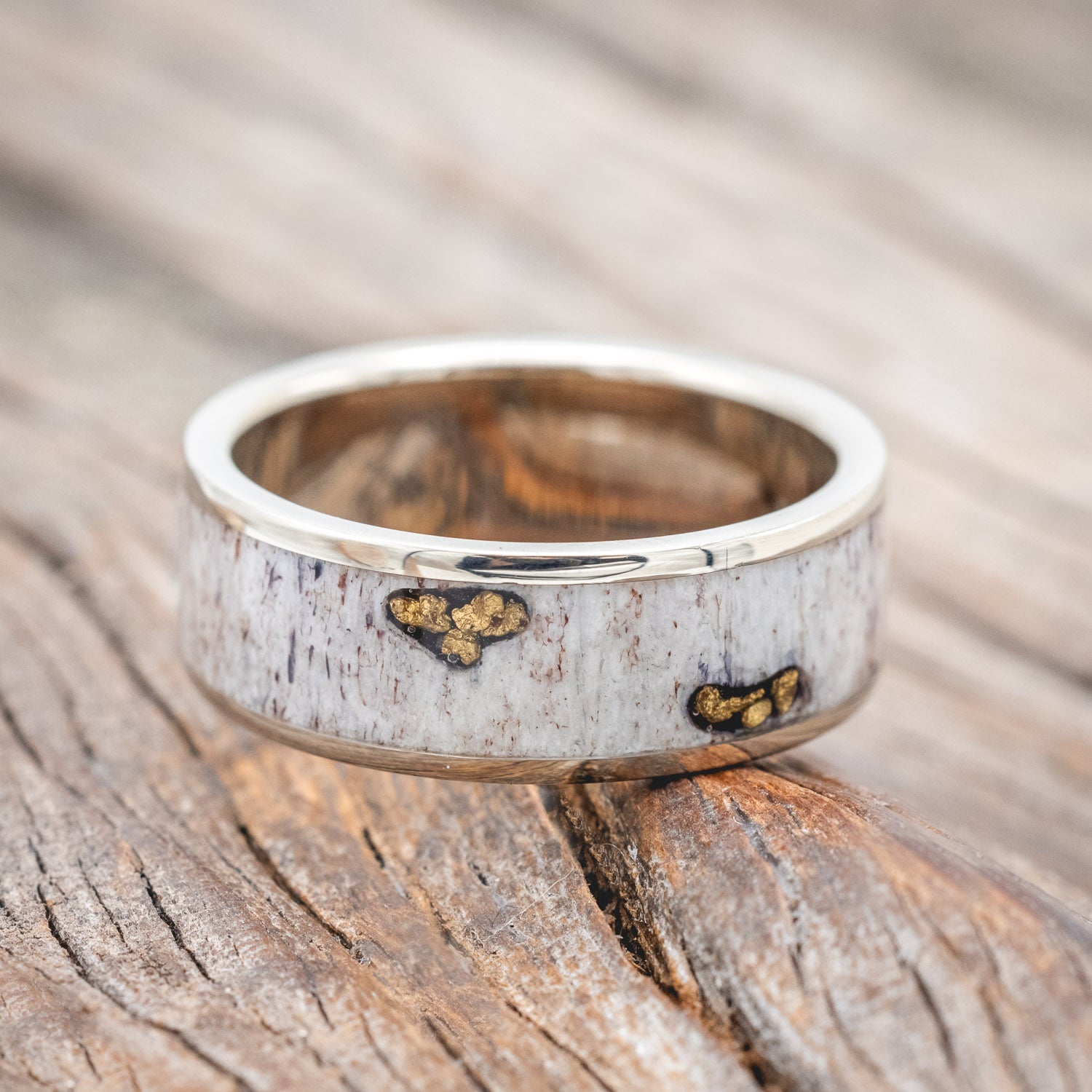 "RAINIER" - ANTLER & GOLD NUGGETS WEDDING BAND-Staghead Designs