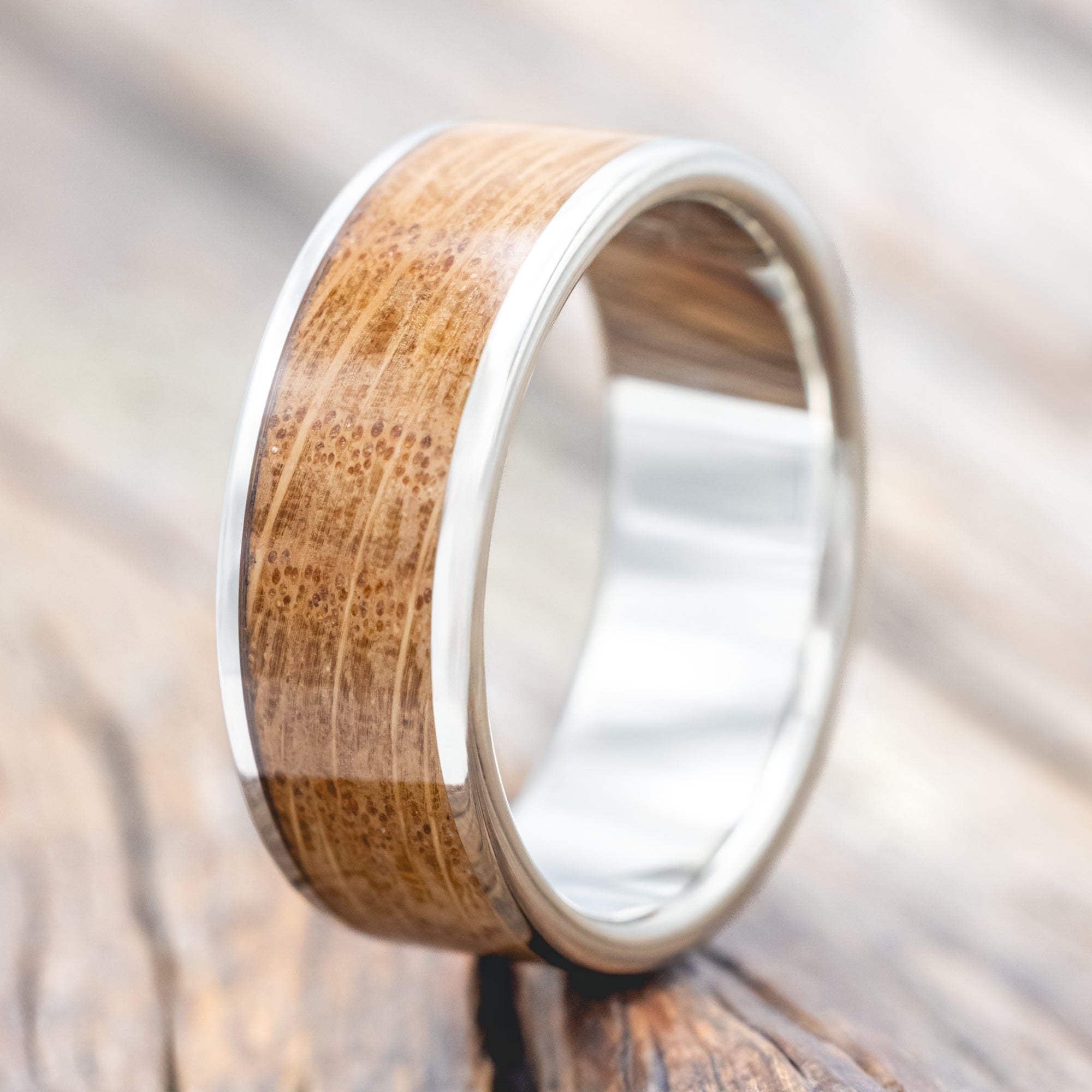 "RAINIER" - WHISKEY BARREL OAK WEDDING RING-Staghead Designs