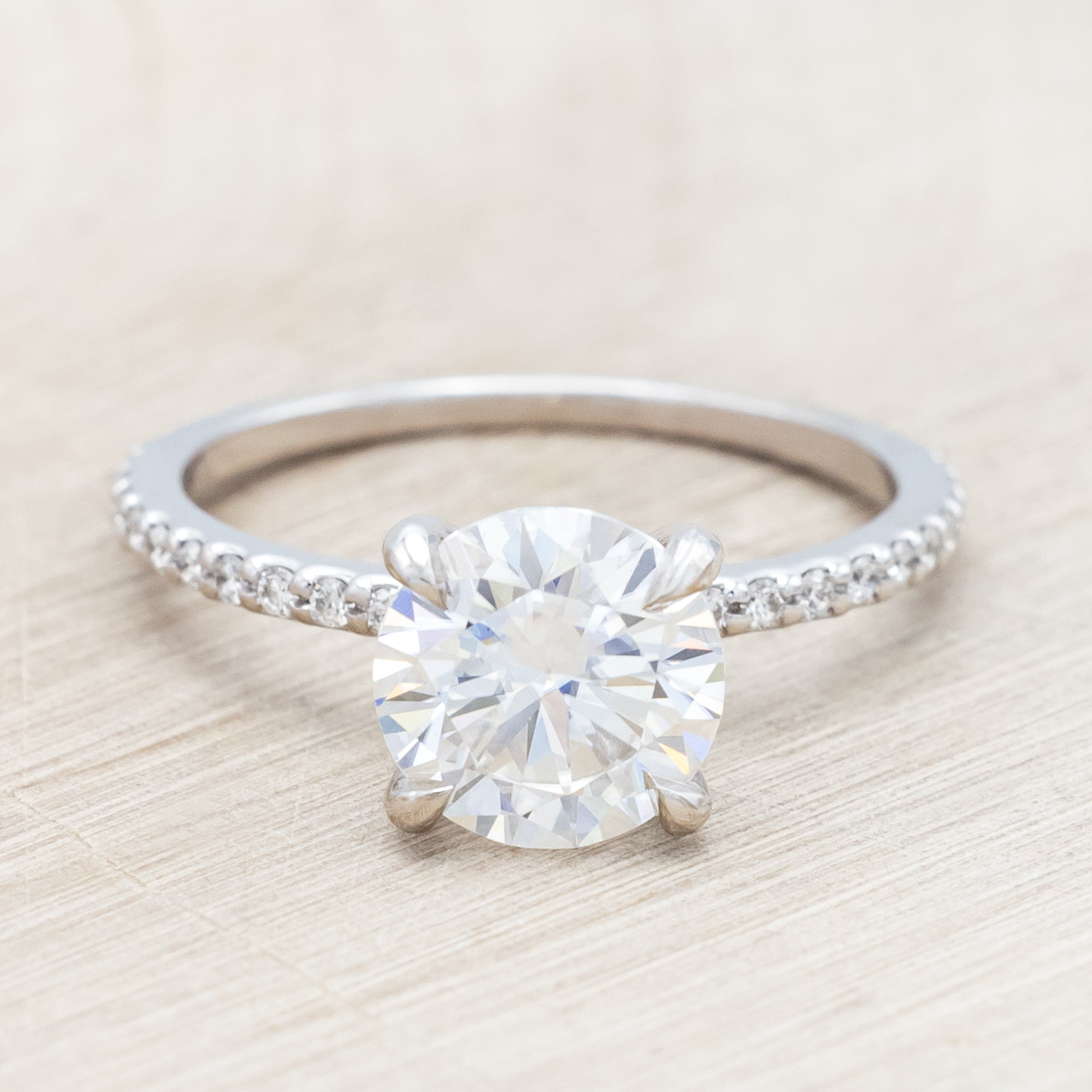 "RAMONA" - 4 PRONG ROUND CUT MOISSANITE ENGAGEMENT RING WITH DIAMOND ACCENTS-Staghead Designs