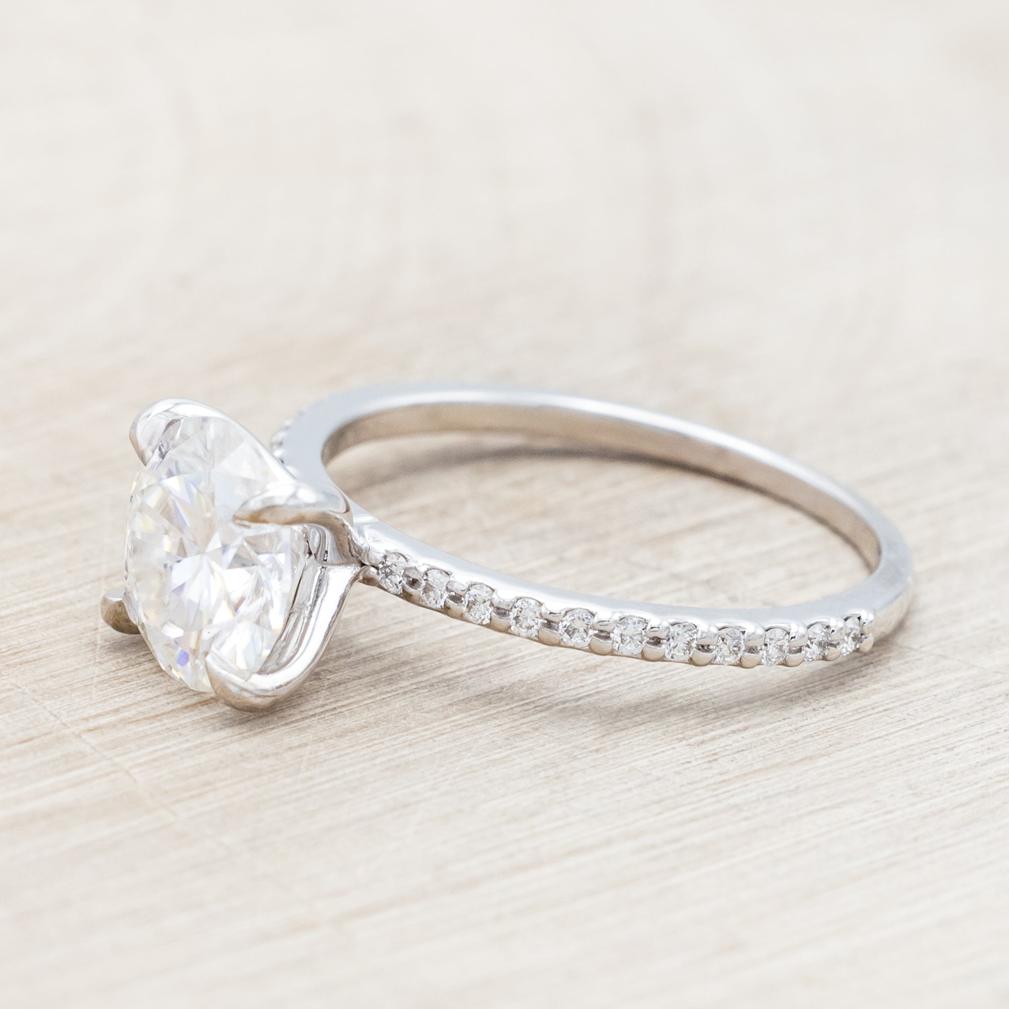 "RAMONA" - 4 PRONG ROUND CUT MOISSANITE ENGAGEMENT RING WITH DIAMOND ACCENTS-Staghead Designs