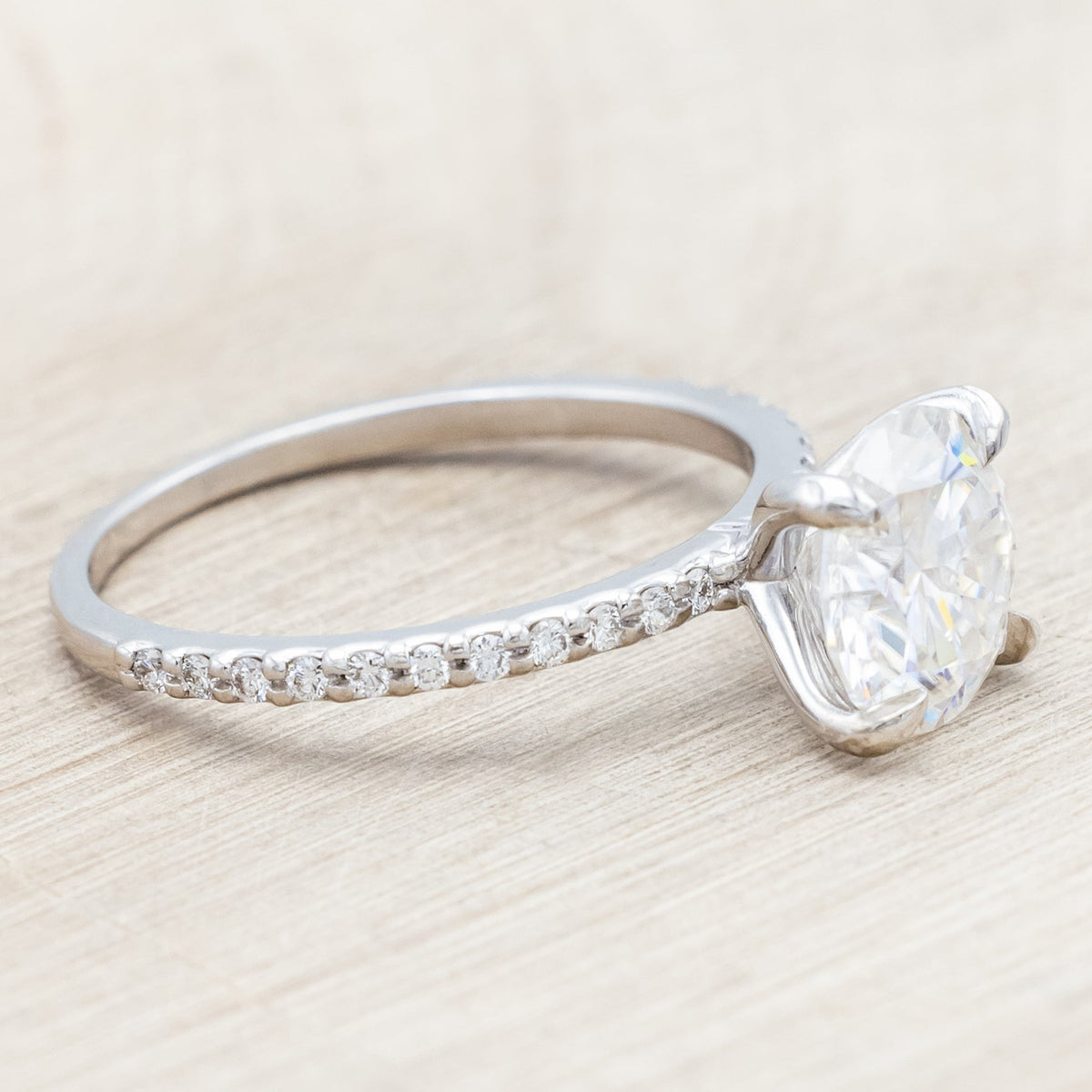 "RAMONA" - 4 PRONG ROUND CUT MOISSANITE ENGAGEMENT RING WITH DIAMOND ACCENTS-Staghead Designs