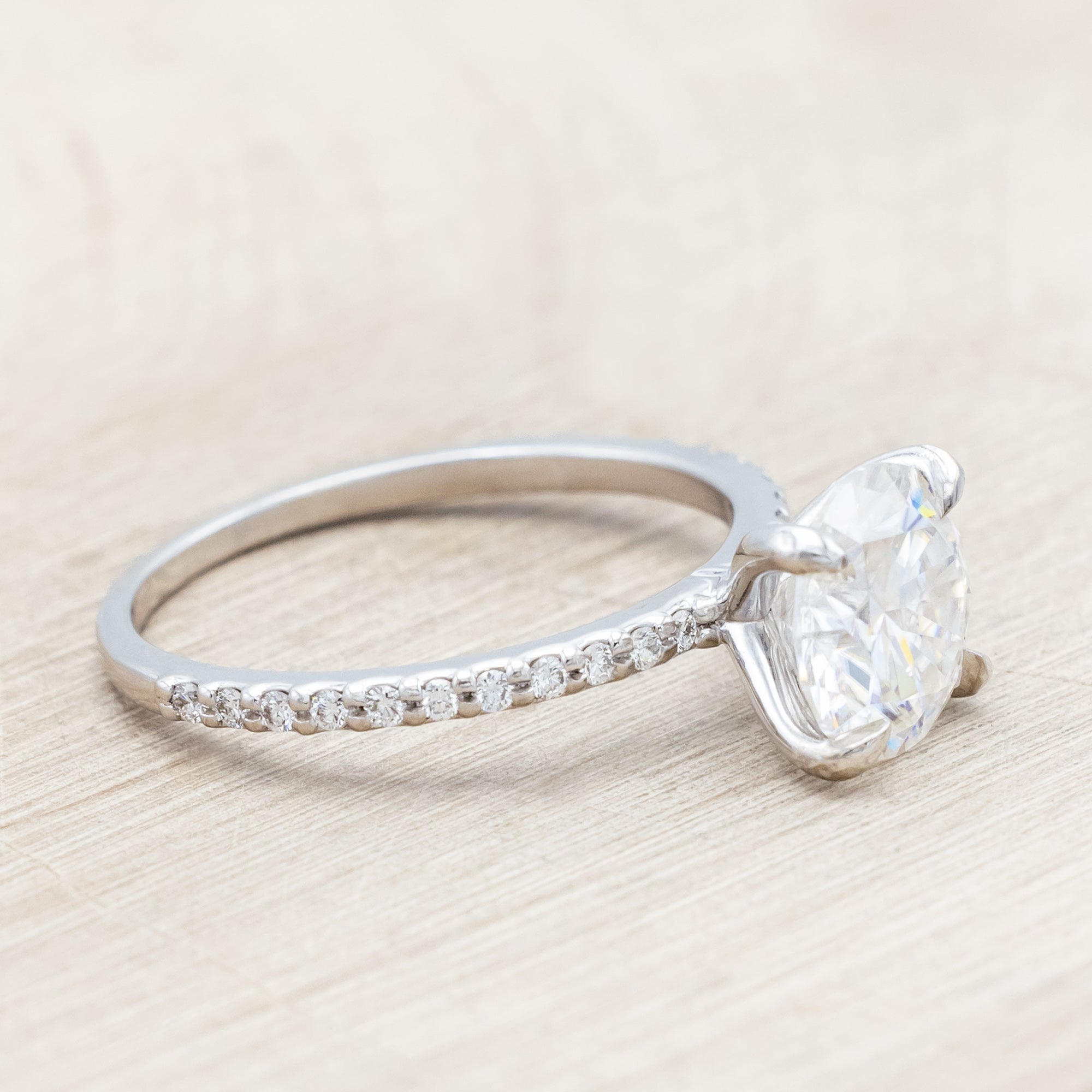 "RAMONA" - 4 PRONG ROUND CUT MOISSANITE ENGAGEMENT RING WITH DIAMOND ACCENTS-Staghead Designs