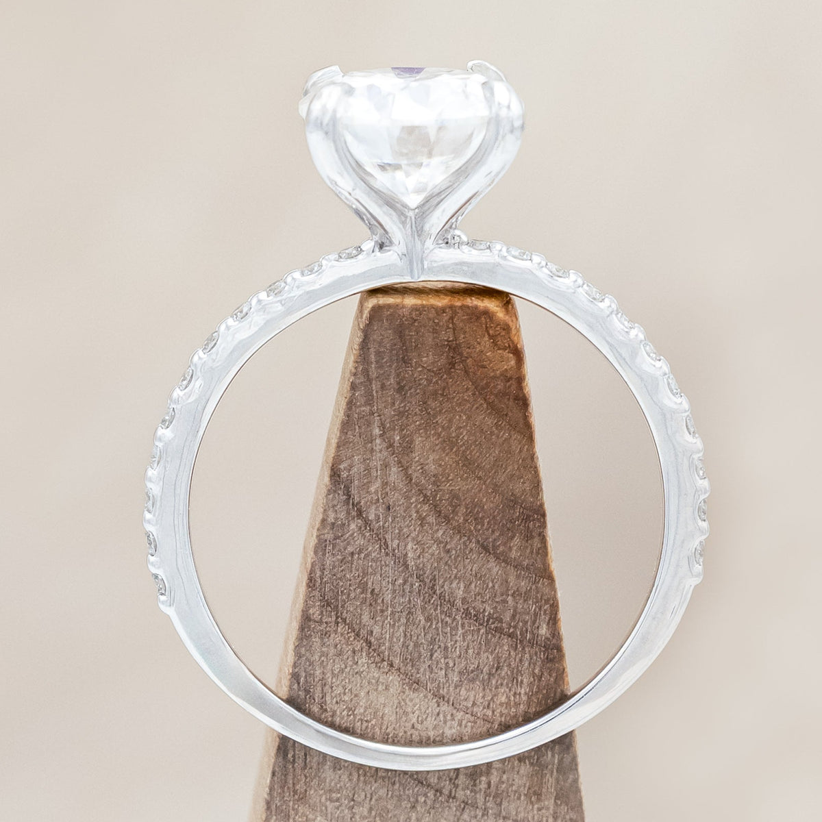 "RAMONA" - 4 PRONG ROUND CUT MOISSANITE ENGAGEMENT RING WITH DIAMOND ACCENTS-Staghead Designs