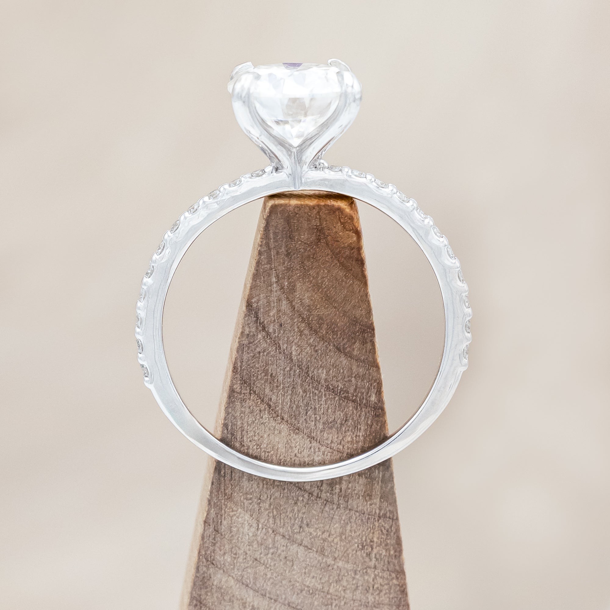 "RAMONA" - 4 PRONG ROUND CUT MOISSANITE ENGAGEMENT RING WITH DIAMOND ACCENTS-Staghead Designs