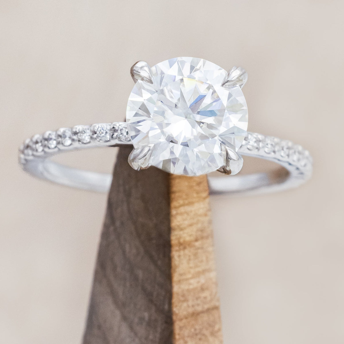 "RAMONA" - 4 PRONG ROUND CUT MOISSANITE ENGAGEMENT RING WITH DIAMOND ACCENTS-Staghead Designs