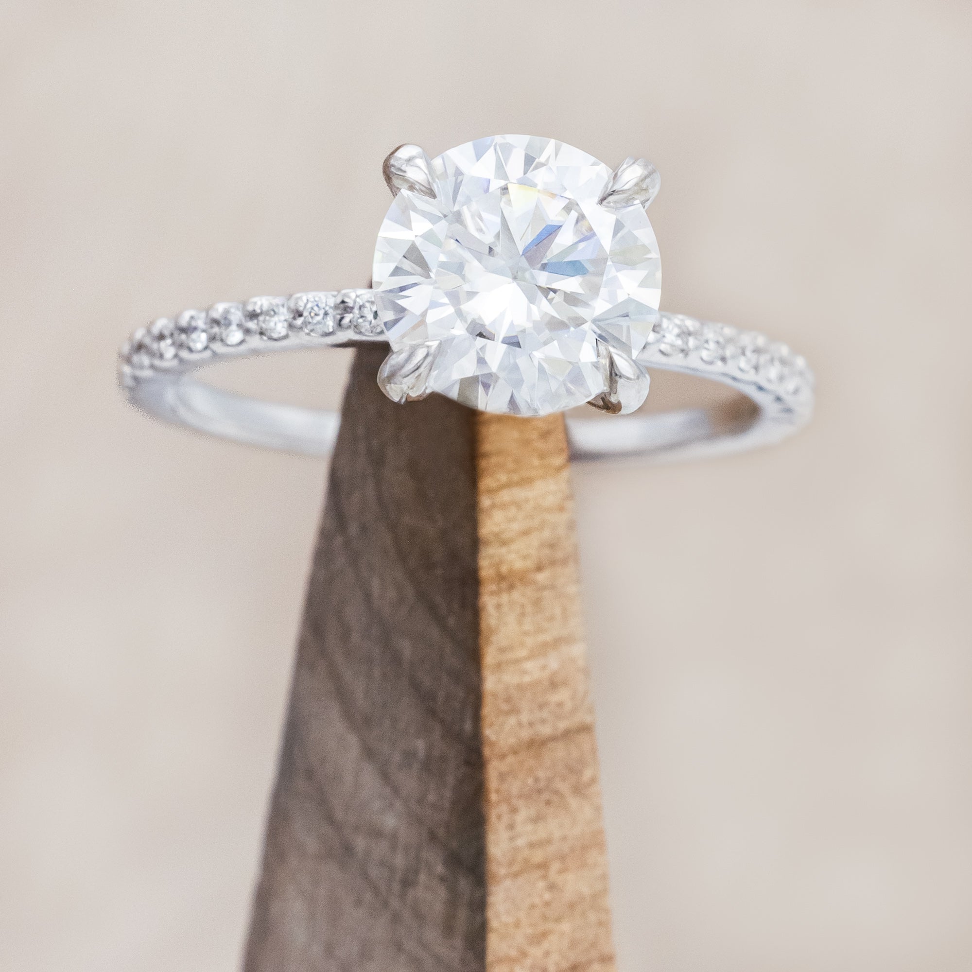 "RAMONA" - 4 PRONG ROUND CUT MOISSANITE ENGAGEMENT RING WITH DIAMOND ACCENTS-Staghead Designs