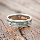 "RAPTOR" - ANTLER & FISHING LINE WEDDING RING FEATURING A HAMMERED BAND