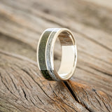 "RAPTOR" - MOSS WITH MOLDAVITE & MOONSTONE MIX WEDDING BAND-7