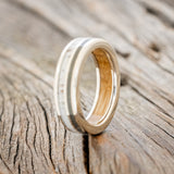 "RAPTOR" - ELK ANTLER & PYRITE WEDDING BAND WITH A WHISKEY BARREL OAK LINING-4