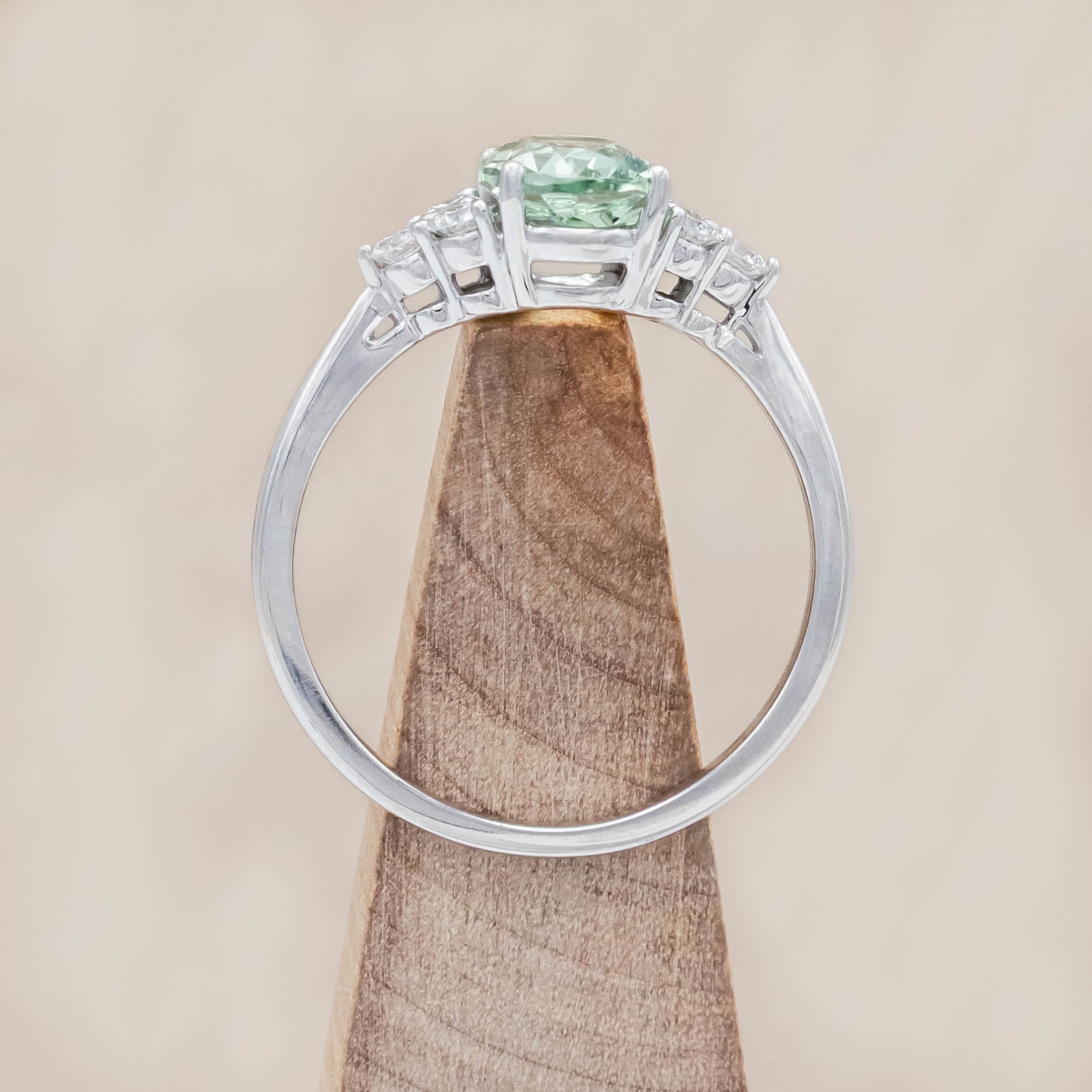 "RHEA" - OVAL CUT LAB-GROWN GREEN SAPPHIRE ENGAGEMENT RING WITH DIAMOND ACCENTS-Staghead Designs