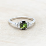 "RHEA" - OVAL GREEN TOURMALINE ENGAGEMENT RING WITH DIAMOND ACCENTS-Staghead Designs