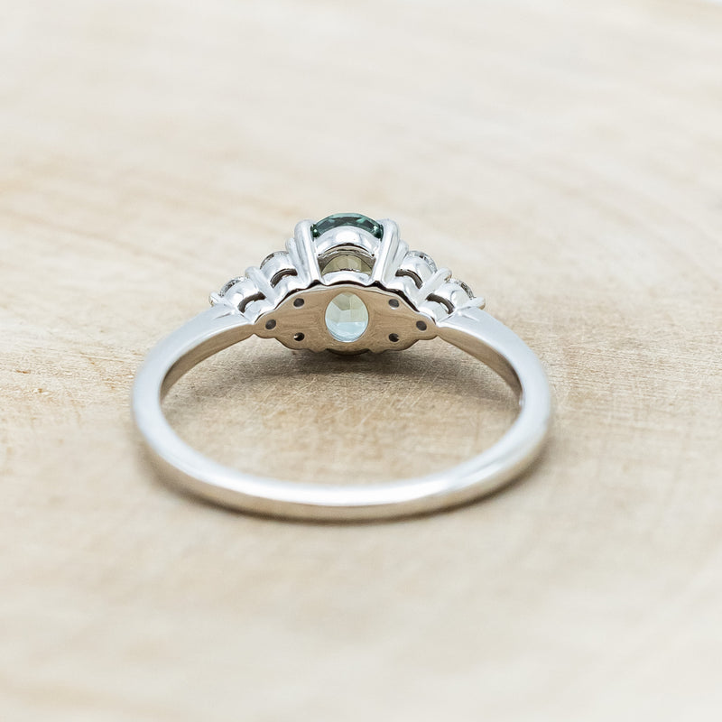 "RHEA" - OVAL LAB-GROWN GREEN SAPPHIRE ENGAGEMENT RING WITH DIAMOND ACCENTS-Staghead Designs