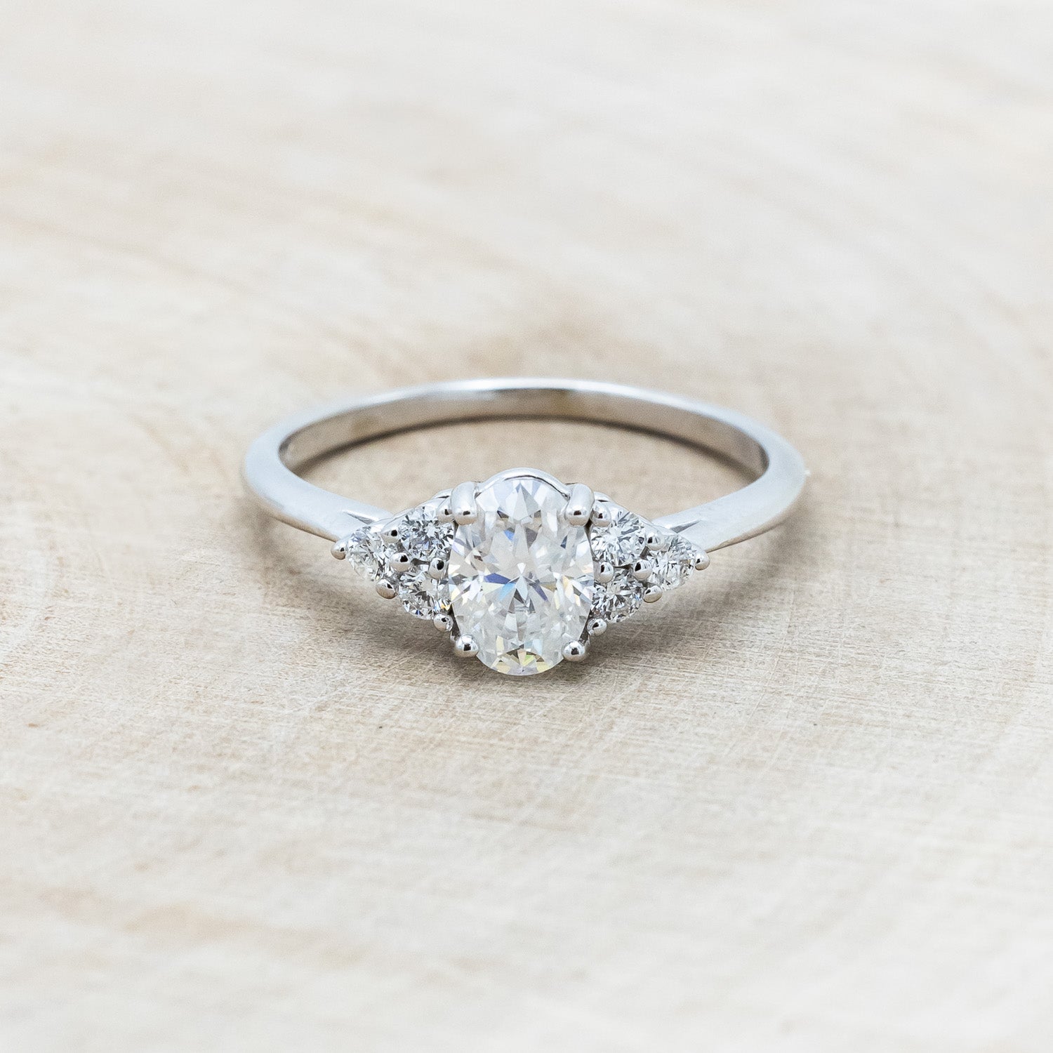 "RHEA" - OVAL MOISSANITE ENGAGEMENT RING WITH DIAMOND ACCENTS-Staghead Designs