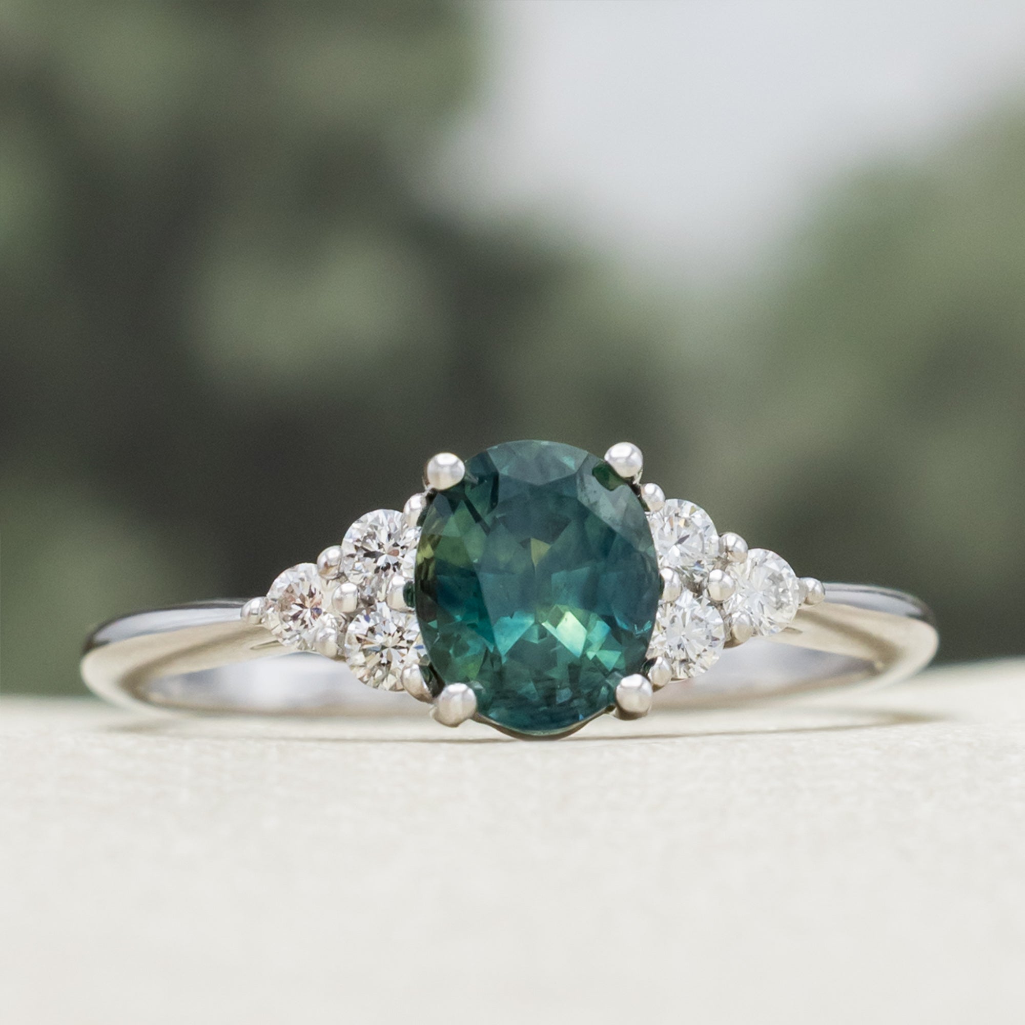 "RHEA" - OVAL CUT ENGAGEMENT RING WITH DIAMOND ACCENTS-Staghead Designs