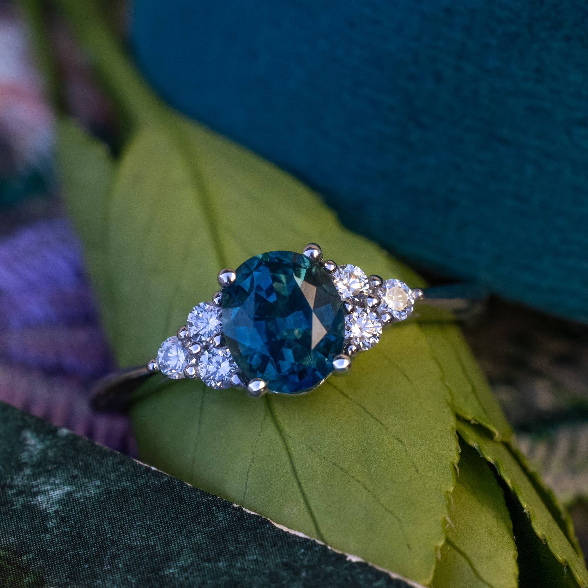 "RHEA" - OVAL CUT ENGAGEMENT RING WITH DIAMOND ACCENTS-Staghead Designs